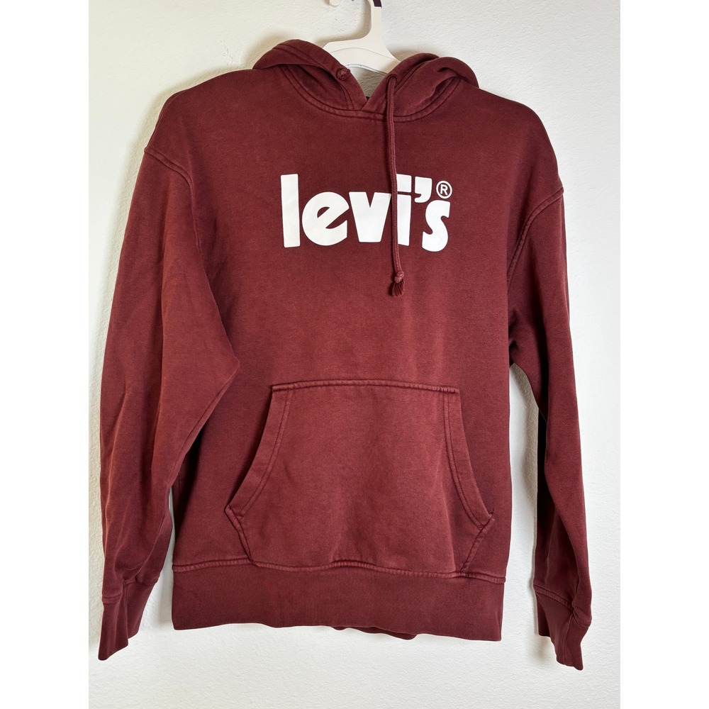 Levis Relaxed Fit Hoodie Burgundy Maroon Graphic Logo Sweatshirt Small